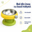 Bol din Inox pentru Pisici și Câini, Bază Înălțată, Galben/Verde – imagine 3