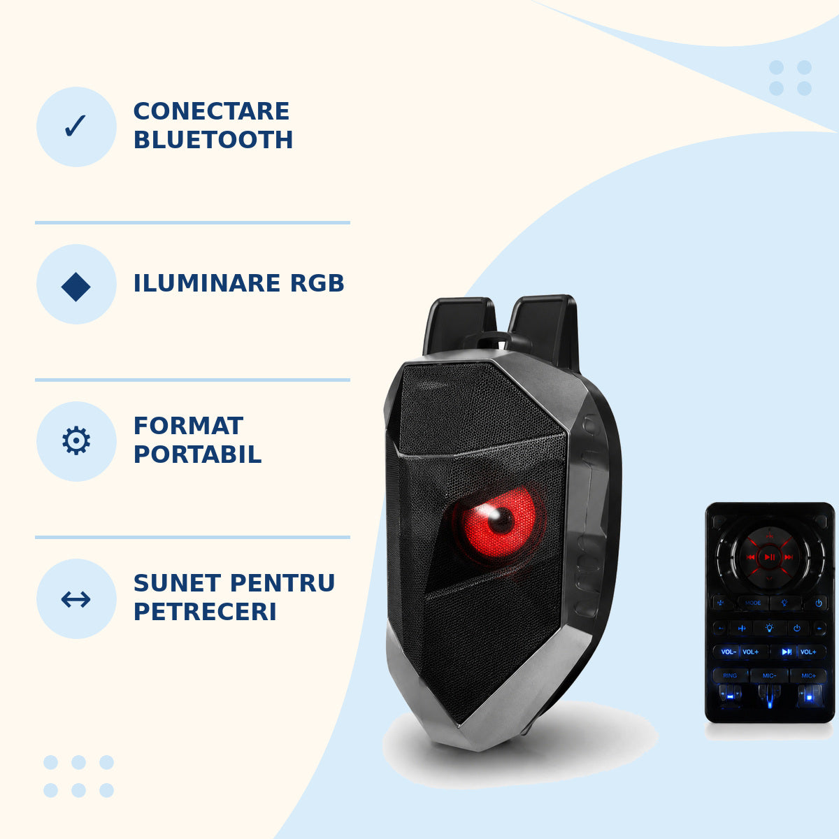 Boxă Portabilă Bluetooth RGB cu Control prin Aplicație, Negru-Roșu – caracteristici