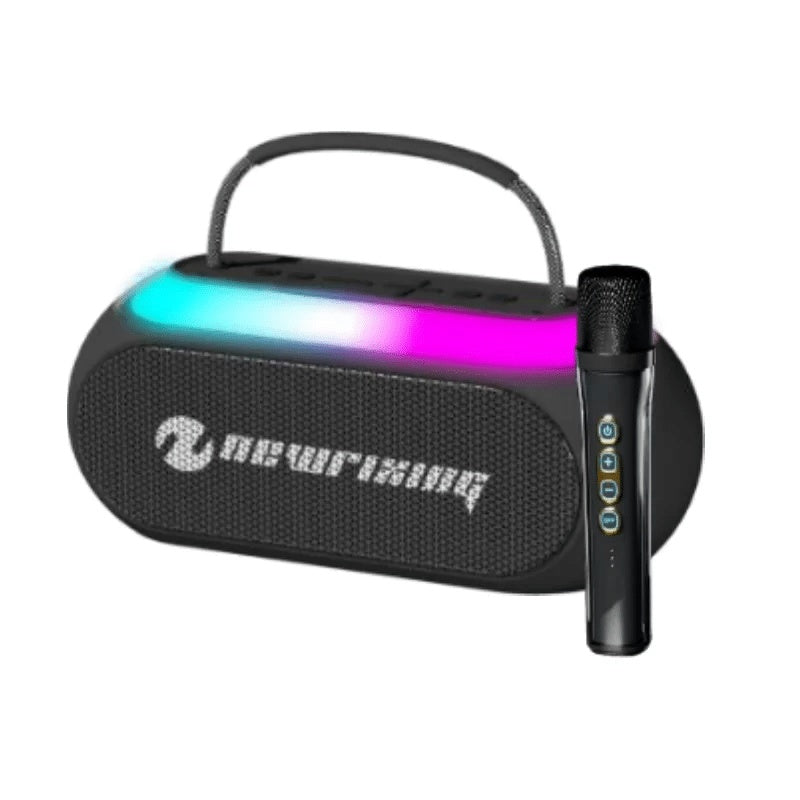 Boxa portabila cu lumini LED si 2 microfoane wireless, sunet puternic