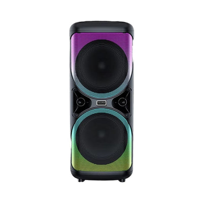 Boxa portabila cu lumini RGB, apel video, functie de telefon, lumina intermitenta LED, karaoke, acumulator, negru