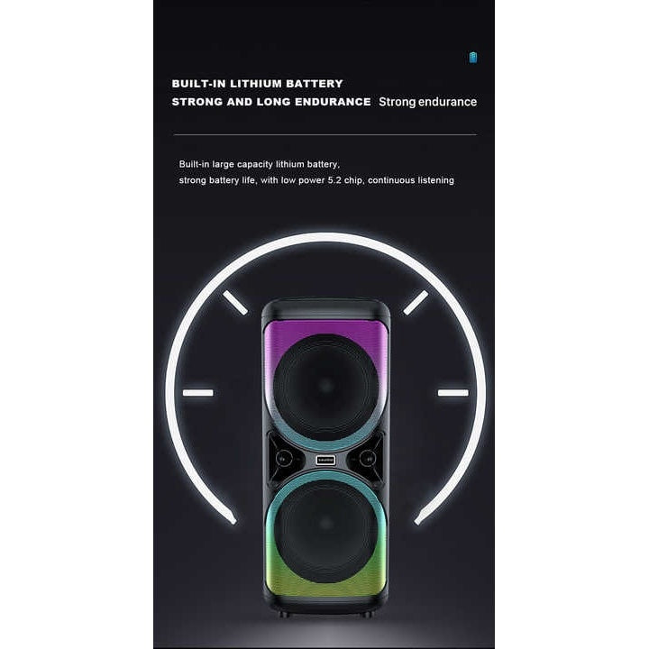 Boxa portabila cu lumini RGB, apel video, functie de telefon, lumina intermitenta LED, karaoke, acumulator, negru