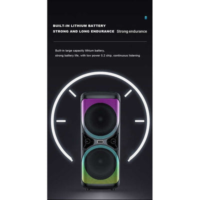 Boxa portabila cu lumini RGB, apel video, functie de telefon, lumina intermitenta LED, karaoke, acumulator, negru