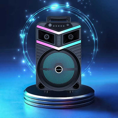 Boxa portabila cu lumini RGB, cu maner, putere 10W, MP3, USB, bluetooth, TF, WIFI, slot microfon, karaoke, acumulator, negru