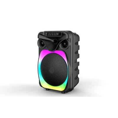 Boxa portabila cu lumini RGB, putere 10-30W, MP3, USB, bluetooth, TF, slot microfon, karaoke, acumulator, negru