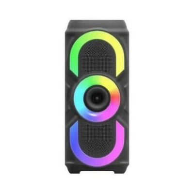 Boxa portabila cu lumini RGB, putere 10W, MP3, USB, bluetooth, TF, slot microfon, karaoke, acumulator, din plastic rezistent, cu 2 difuzoare, negru