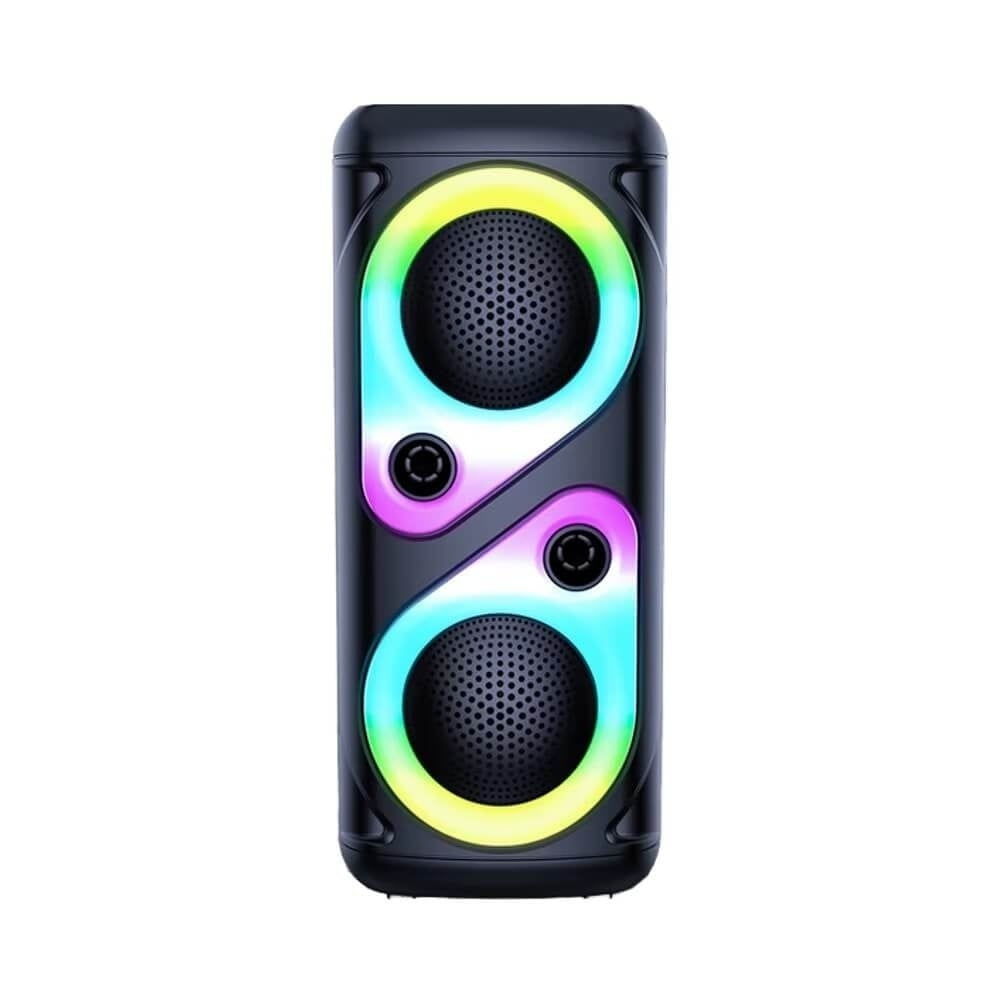 Boxa portabila cu lumini RGB, putere 10W, MP3, USB, bluetooth, TF, slot microfon, karaoke, acumulator, negru