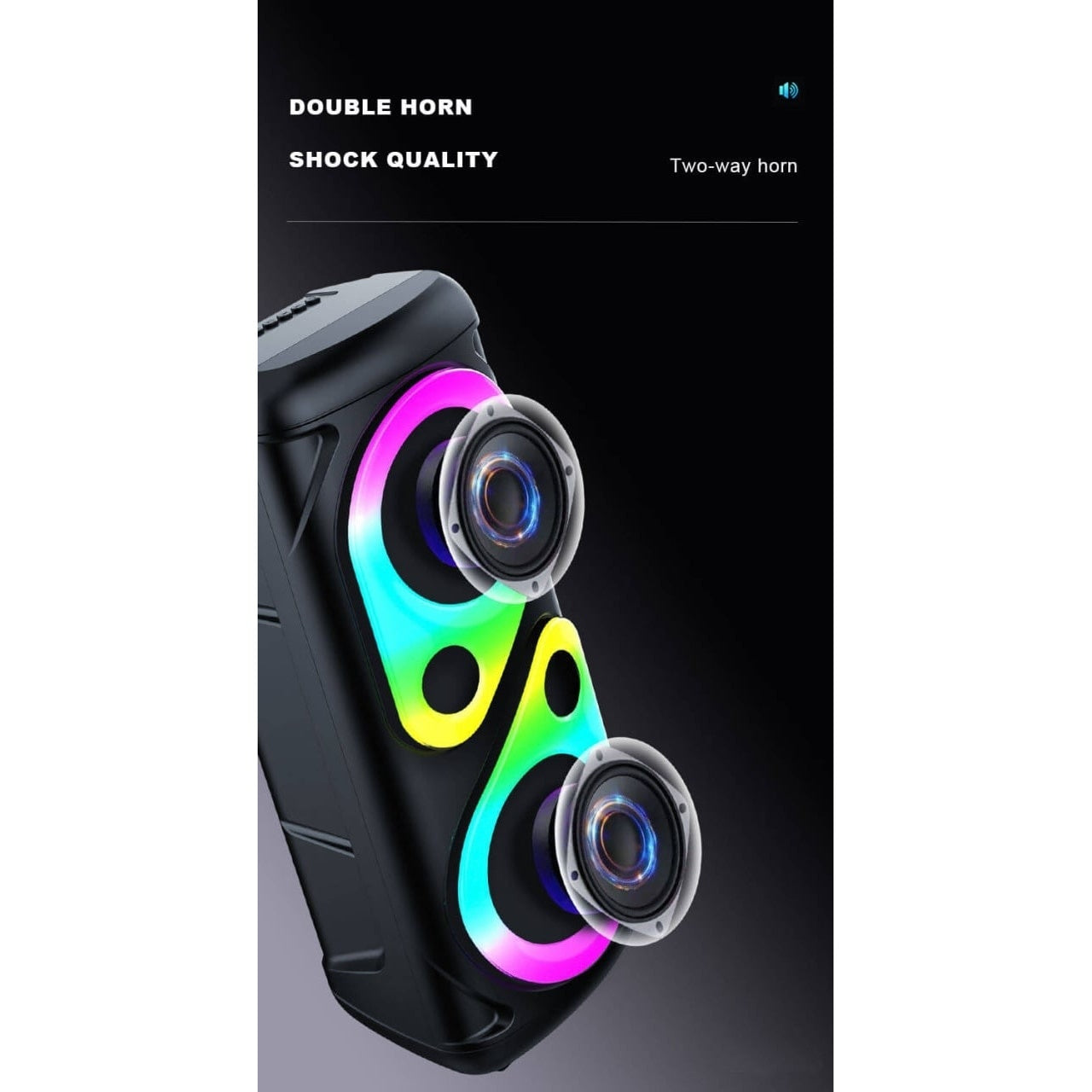 Boxa portabila cu lumini RGB, putere 10W, MP3, USB, bluetooth, TF, slot microfon, karaoke, acumulator, negru