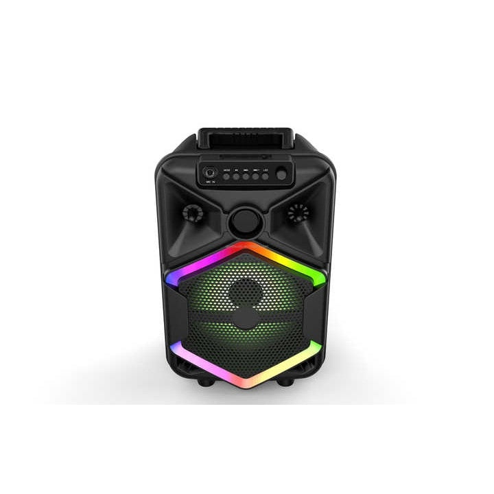Boxa portabila cu lumini RGB, putere 10W, MP3, USB, bluetooth, TF, WIFI, slot microfon, karaoke, acumulator, negru