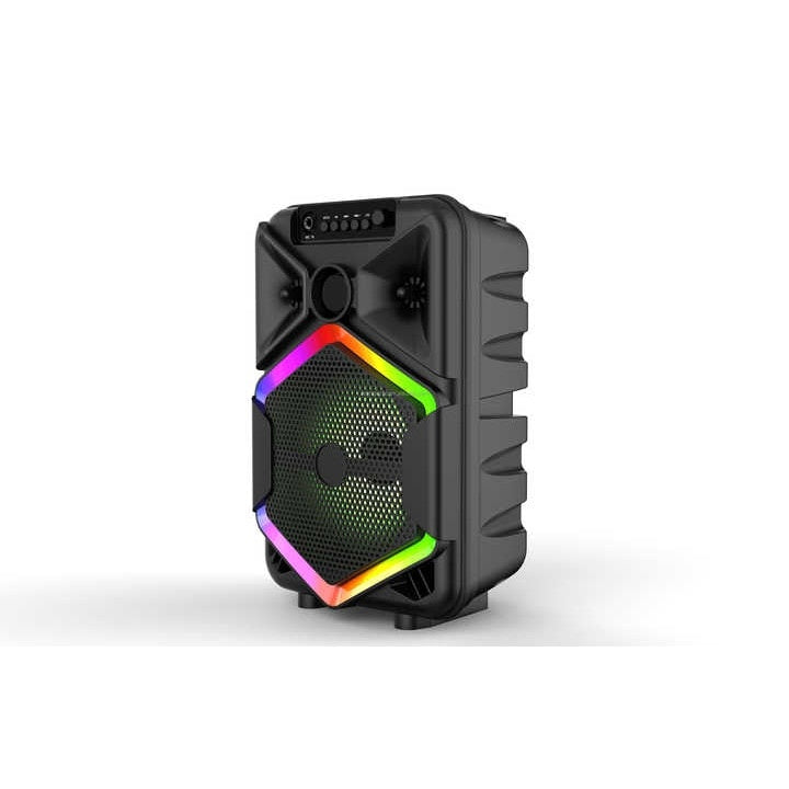 Boxa portabila cu lumini RGB, putere 10W, MP3, USB, bluetooth, TF, WIFI, slot microfon, karaoke, acumulator, negru