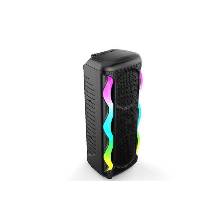 Boxa portabila cu lumini RGB, putere 16W, MP3, USB, bluetooth, TF, acumulator, FM, karaoke, negru