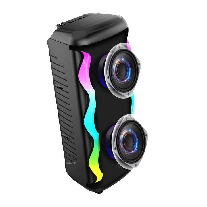 Boxa portabila cu lumini RGB, putere 16W, MP3, USB, bluetooth, TF, acumulator, FM, karaoke, negru