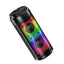 Boxa portabila cu lumini RGB, putere 20W, MP3, USB, bluetooth, TF, slot microfon, karaoke, acumulator, din plastic rezistent, cu 2 difuzoare, negru