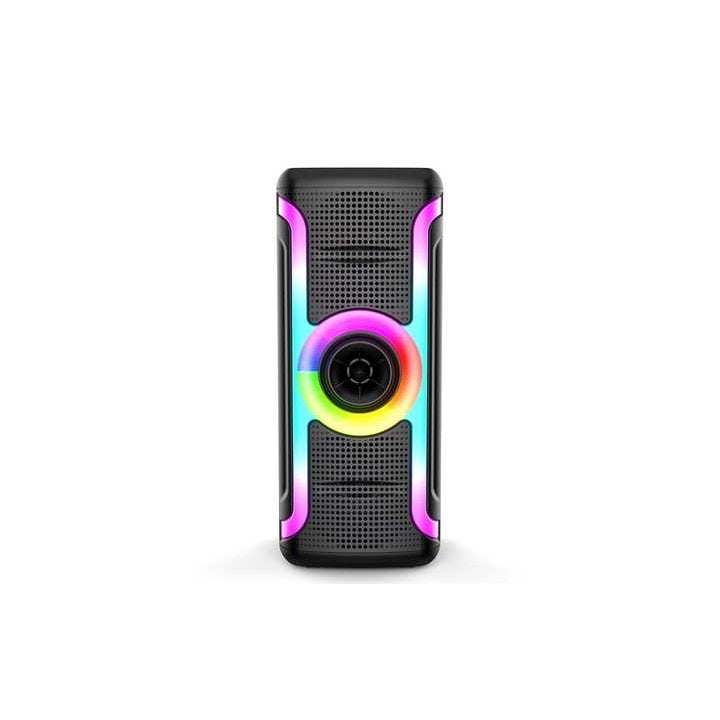 Boxa portabila cu lumini RGB, putere 20W, MP3, USB, bluetooth, TF, slot microfon, karaoke, acumulator, din plastic rezistent, negru