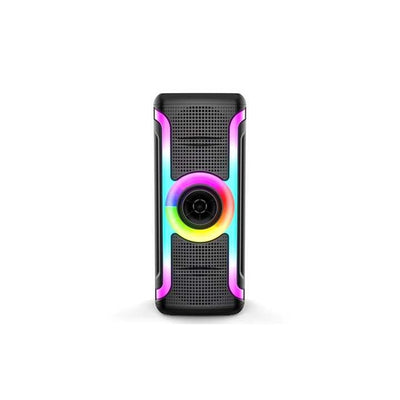 Boxa portabila cu lumini RGB, putere 20W, MP3, USB, bluetooth, TF, slot microfon, karaoke, acumulator, din plastic rezistent, negru