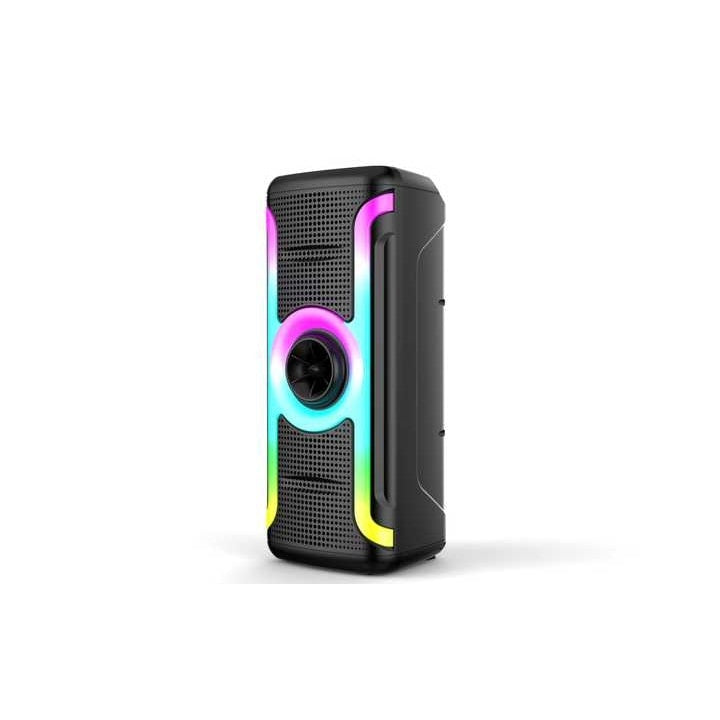 Boxa portabila cu lumini RGB, putere 20W, MP3, USB, bluetooth, TF, slot microfon, karaoke, acumulator, din plastic rezistent, negru