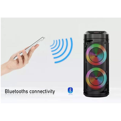 Boxa portabila cu lumini RGB, putere 20W, MP3, USB, bluetooth, TF, acumulator, FM, karaoke, negru