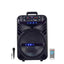 Boxa portabila cu lumini RGB, tip troler, putere 20W, MP3, USB, bluetooth, TF, slot microfon, karaoke, acumulator, din plastic rezistent, cu 2 difuzoare, negru