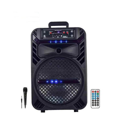Boxa portabila cu lumini RGB, tip troler, putere 20W, MP3, USB, bluetooth, TF, slot microfon, karaoke, acumulator, din plastic rezistent, cu 2 difuzoare, negru