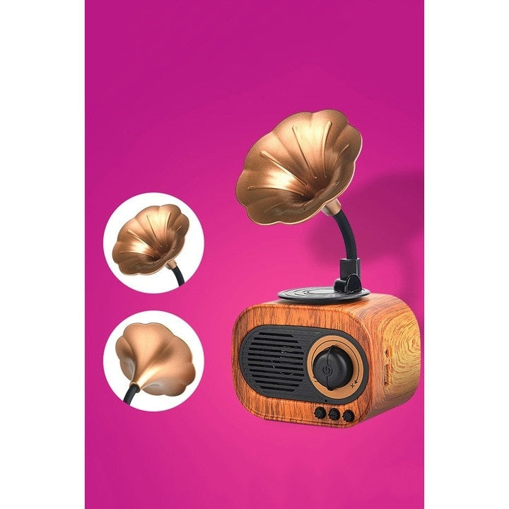 Boxa retro, conectare bluetooth, design vintage, USB/TF, portabila, dimensiuni 11x23 cm, maro/negru
