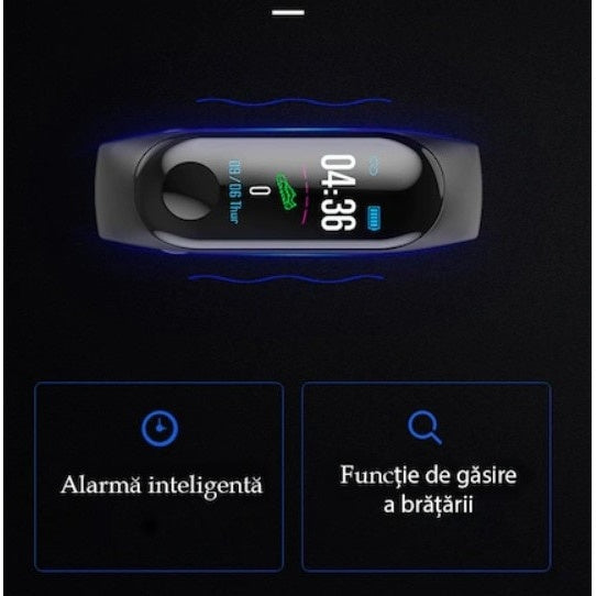 Bratara fitness FOXMAG24, masurare ritm cardiac si alte functii ale organismului, USB, Bluetooth, culoarea neagra