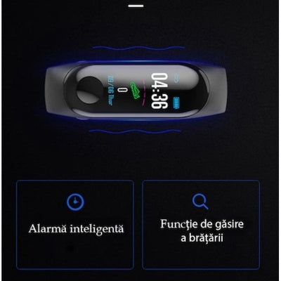 Bratara fitness FOXMAG24, masurare ritm cardiac si alte functii ale organismului, USB, Bluetooth, culoarea neagra