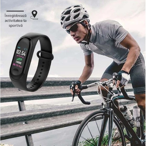 Bratara fitness FOXMAG24, masurare ritm cardiac si alte functii ale organismului, USB, Bluetooth, culoarea neagra
