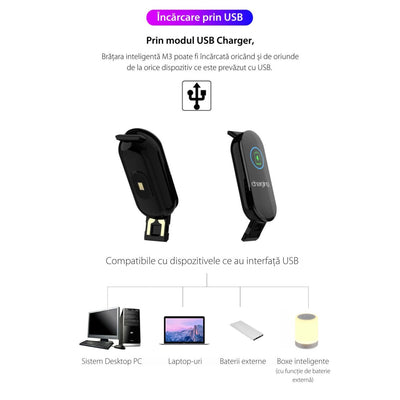 Bratara fitness inteligenta M3 Android, cu masurarea tensiunii arteriale, Ritm cardiac, Notificari, Pedometru, Bluetooth, Black Edition