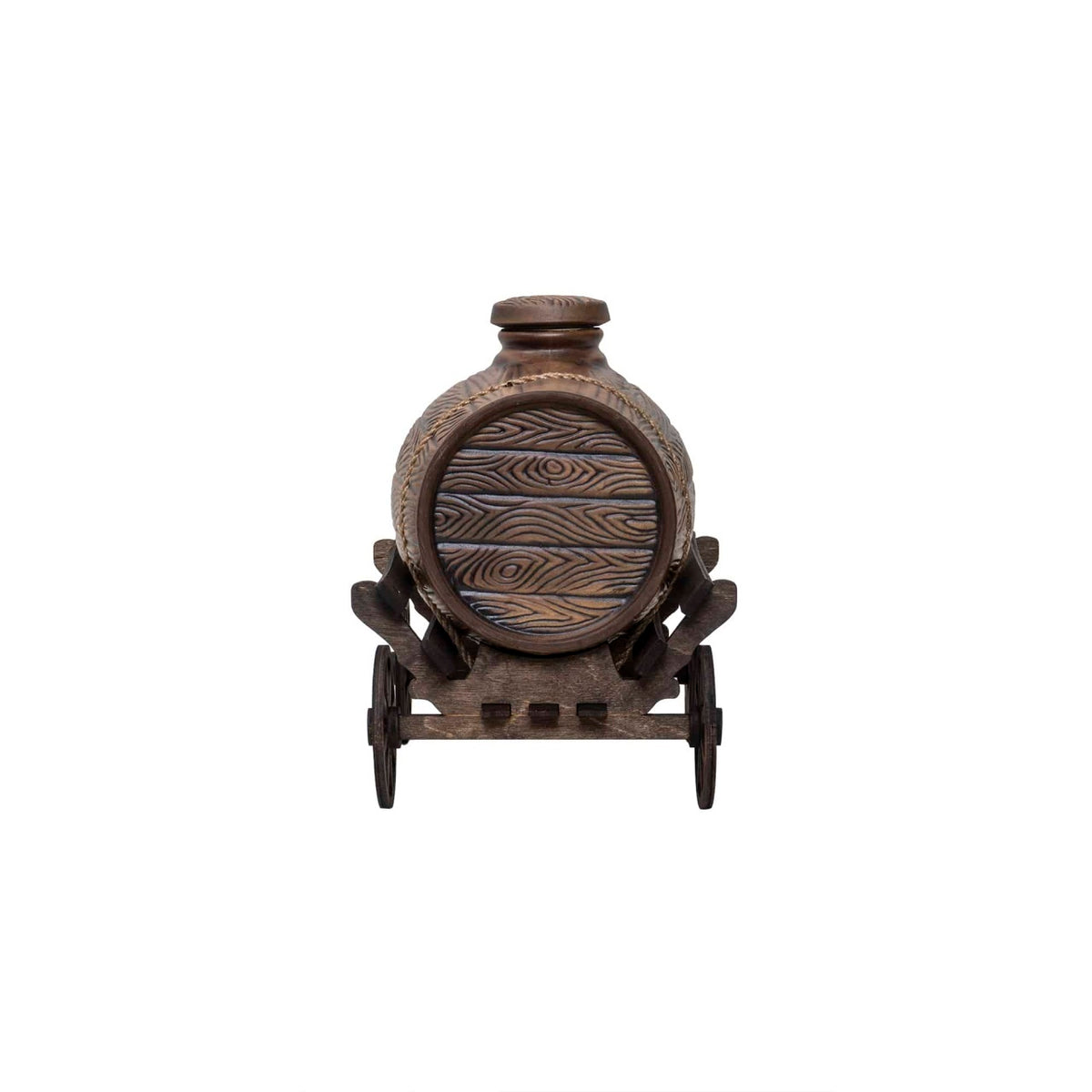 Butoi de vin ceramica cu robinet si suport caruta, capacitate 2.5L