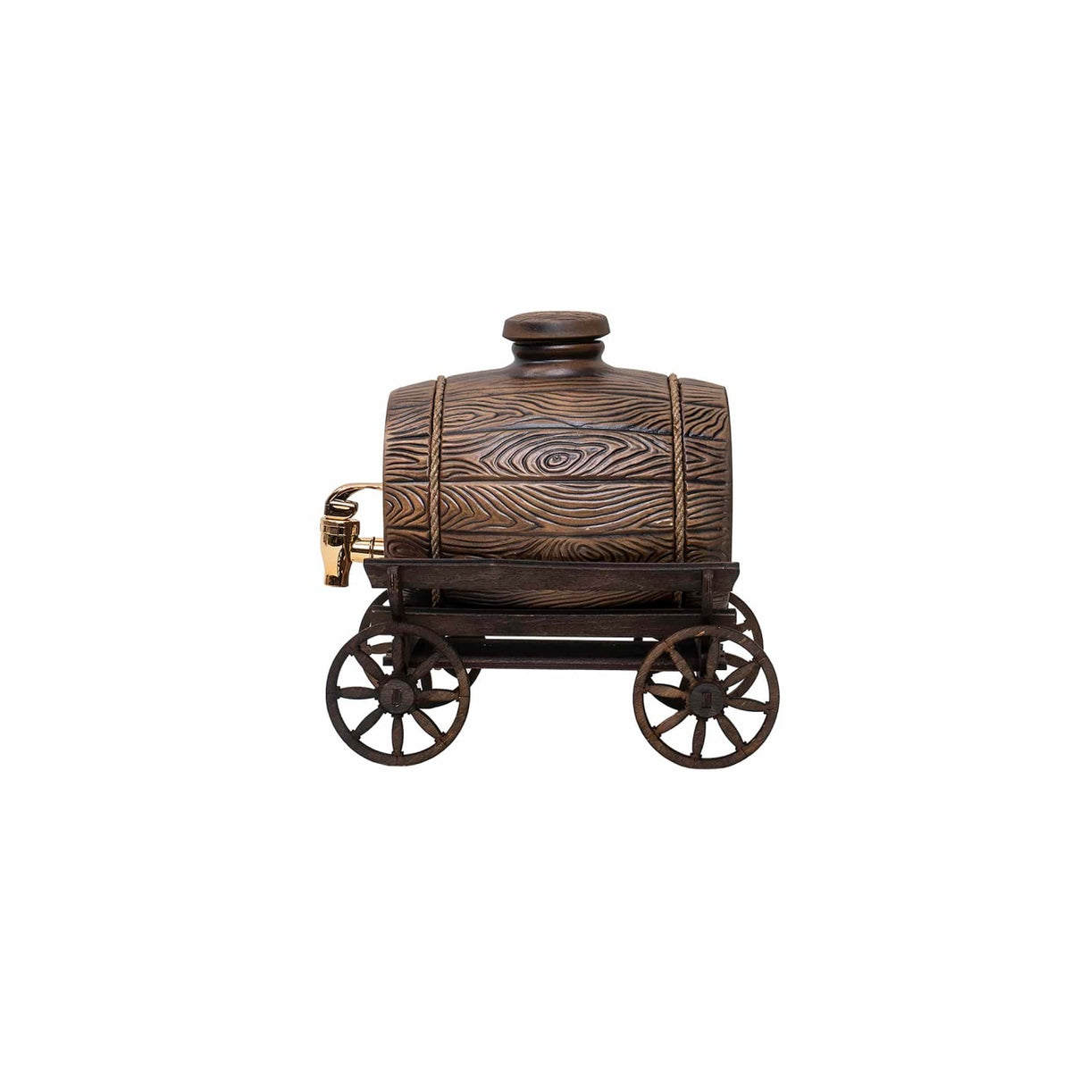 Butoi de vin ceramica cu robinet si suport caruta, capacitate 2.5L
