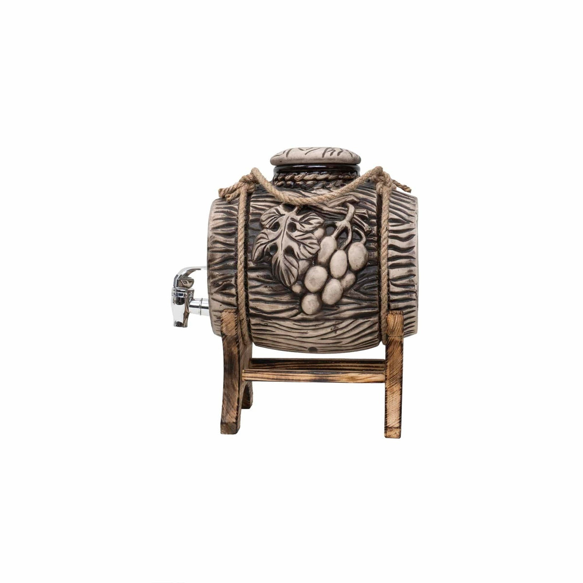 Butoi de vin ceramica cu robinet si suport din lemn, capacitate 3L