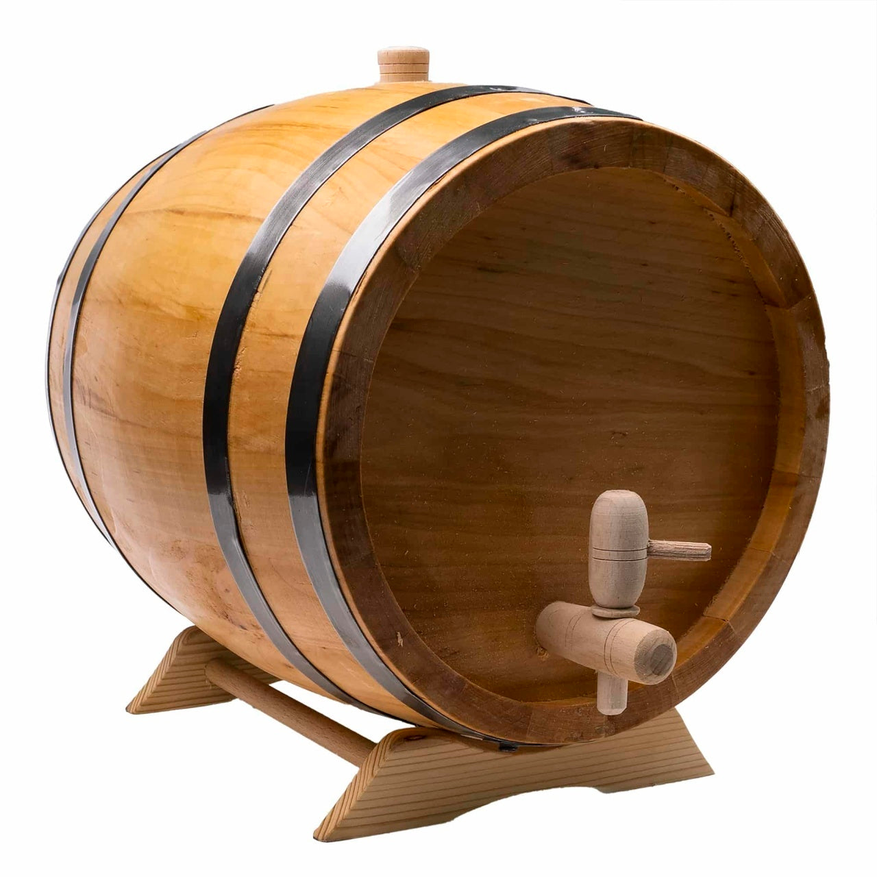 Butoi decorativ din lemn masiv de arin, capacitate 10L, cu robinet