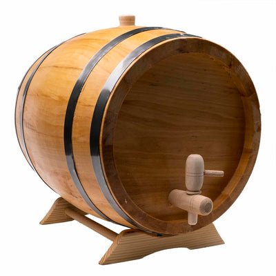 Butoi decorativ din lemn masiv de arin, capacitate 10L, cu robinet