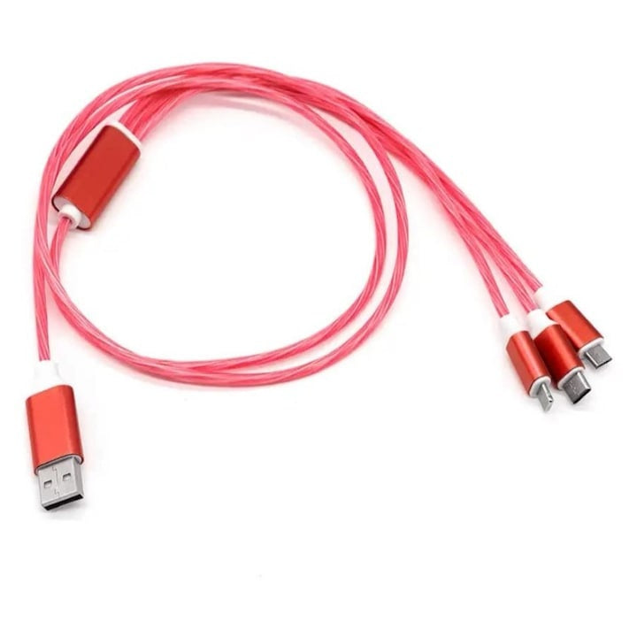 Cablu de incarcare 3 în 1, cu iluminare, Rosu, 110 cm