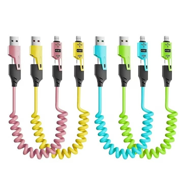 Cablu USB C 4-in-1 65W pentru masina, cablu Lightning de incarcare rapida, 1.5 m