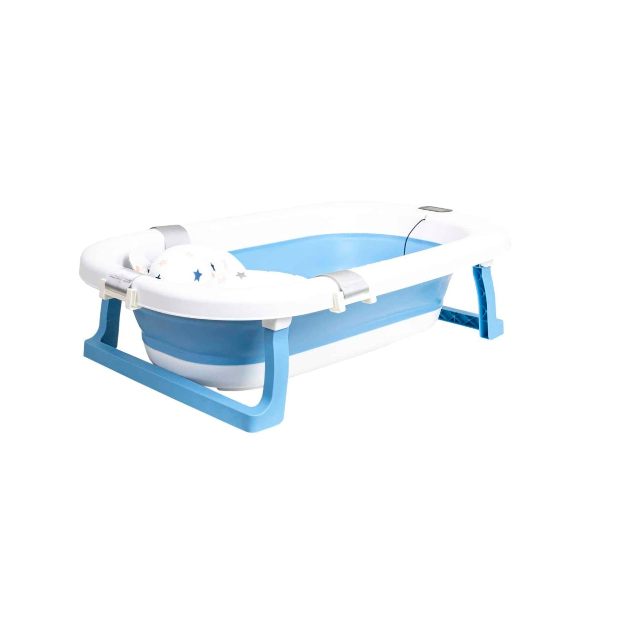 Cadita pliabila pentru bebelusi cu termostat si pernuta, albastru, dimensiuni 75x45x20 cm