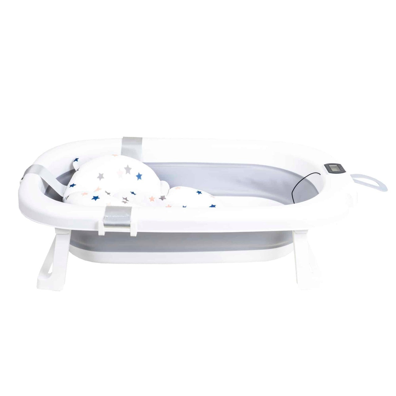 Cadita pliabila pentru bebelusi cu termostat si pernuta, gri, dimensiuni 75x45 cm