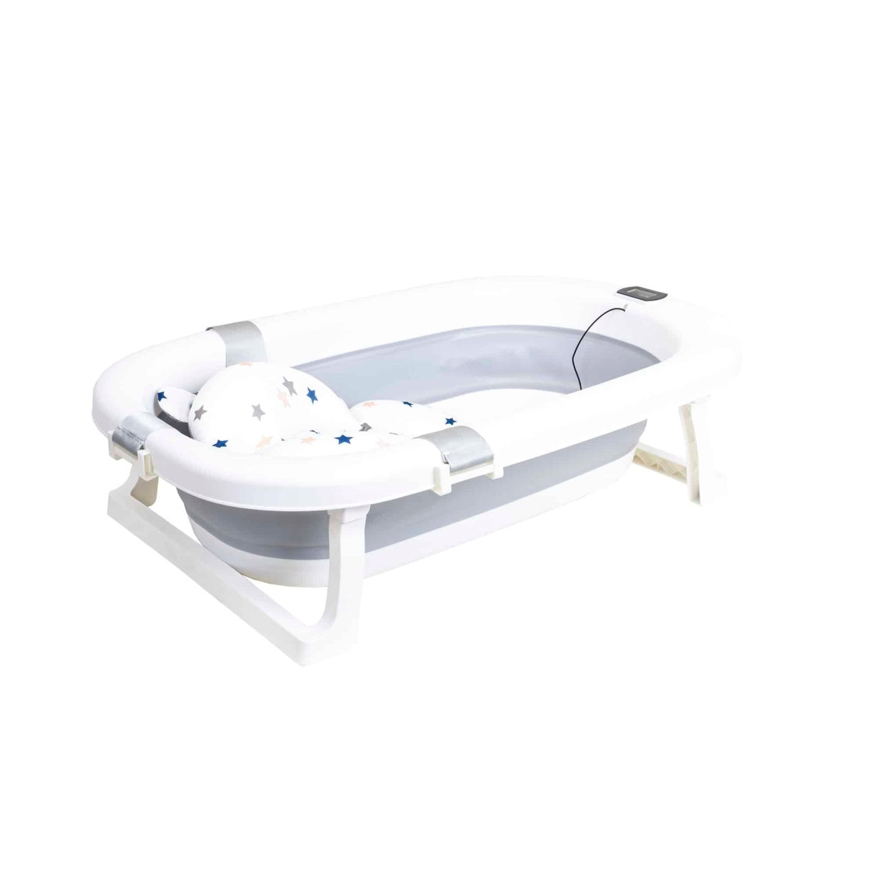 Cadita pliabila pentru bebelusi cu termostat si pernuta, gri, dimensiuni 75x45 cm