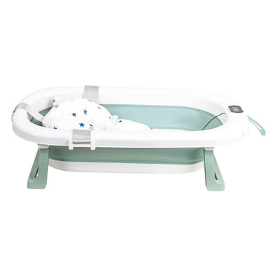 Cadita pliabila pentru bebelusi cu termostat si pernuta, verde, dimensiuni 75x45x20 cm