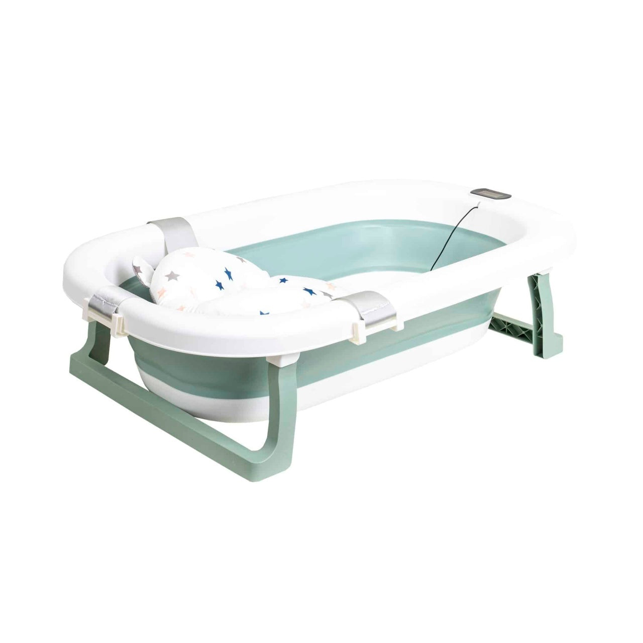 Cadita pliabila pentru bebelusi cu termostat si pernuta, verde, dimensiuni 75x45x20 cm