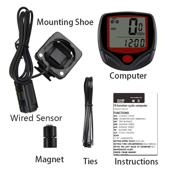 Calculator pentru biciclete, computer electric pentru motociclete de munte, temporizator LED, display LCD, plastic ABS, negru/rosu