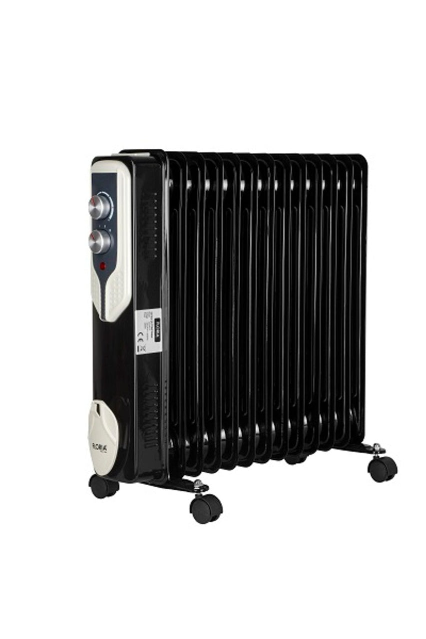 Calorifer electric 2500W, 13 elementi, 3 trepte putere, termostat reglabil, negru