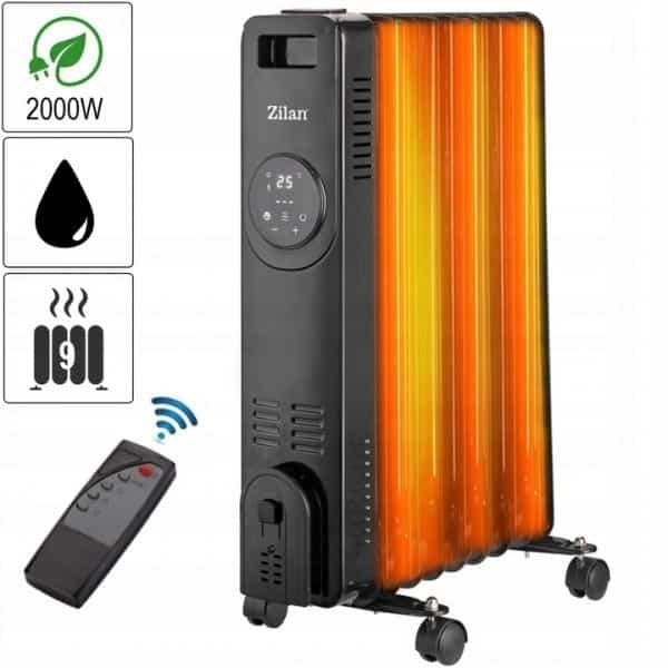 Calorifer electric cu 9 elementi, 2000W, termostat reglabil si telecomanda
