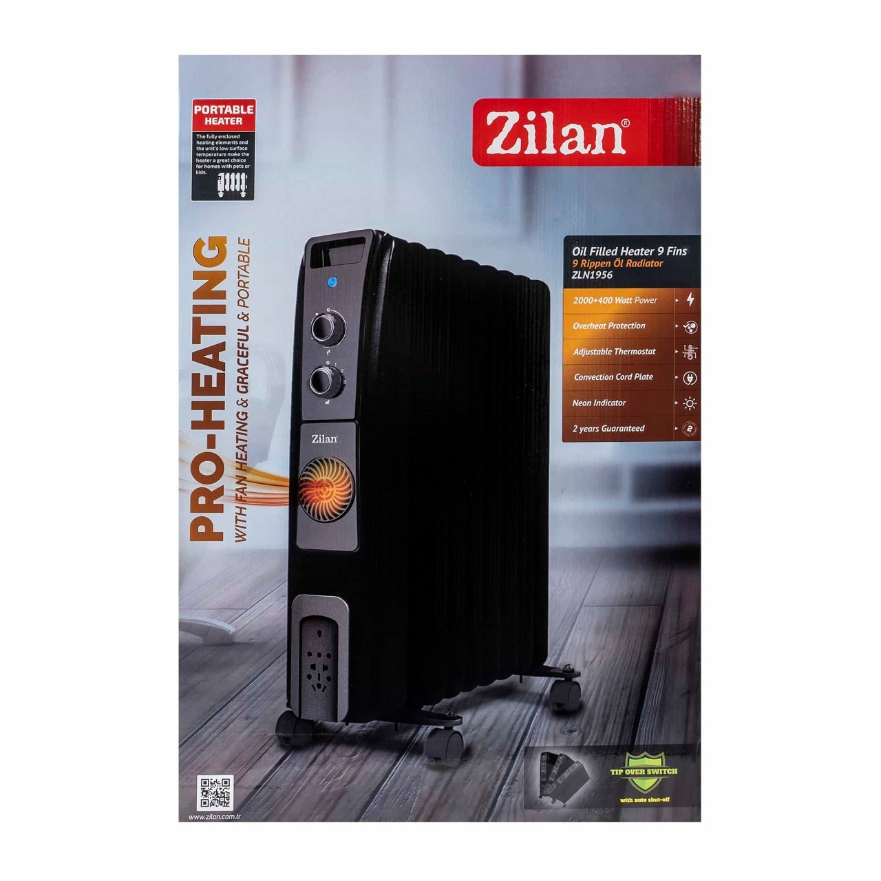 Calorifer electric cu ulei, 9 elementi, termostat reglabil, 2400W, negru