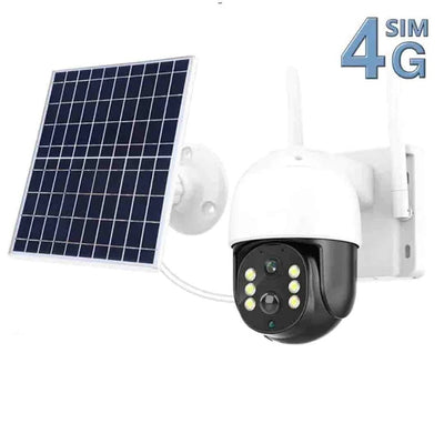 Camera de supraveghere, cu panou solar, conexiune 4G, vedere nocturna, senzor de miscare, acumulatori inclusi, dispune si de cititor de card, alb