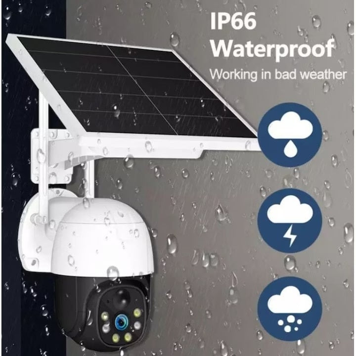 Camera de supraveghere, cu panou solar, conexiune 4G, vedere nocturna, senzor de miscare, acumulatori inclusi, dispune si de cititor de card, alb