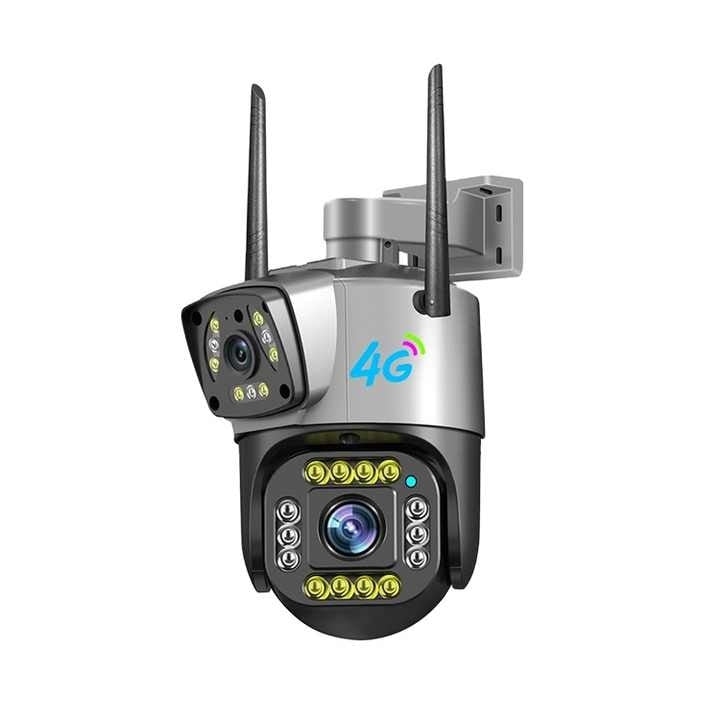 Camera de supraveghere dubla, WIFI, 4G, Full HD, cu alarma integrata, detectare umana, de exterior, rezistenta la apa, recunoastere amprentei, audio bidirectional
