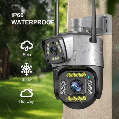 Camera de supraveghere dubla, WIFI, 4G, Full HD, cu alarma integrata, detectare umana, de exterior, rezistenta la apa, recunoastere amprentei, audio bidirectional
