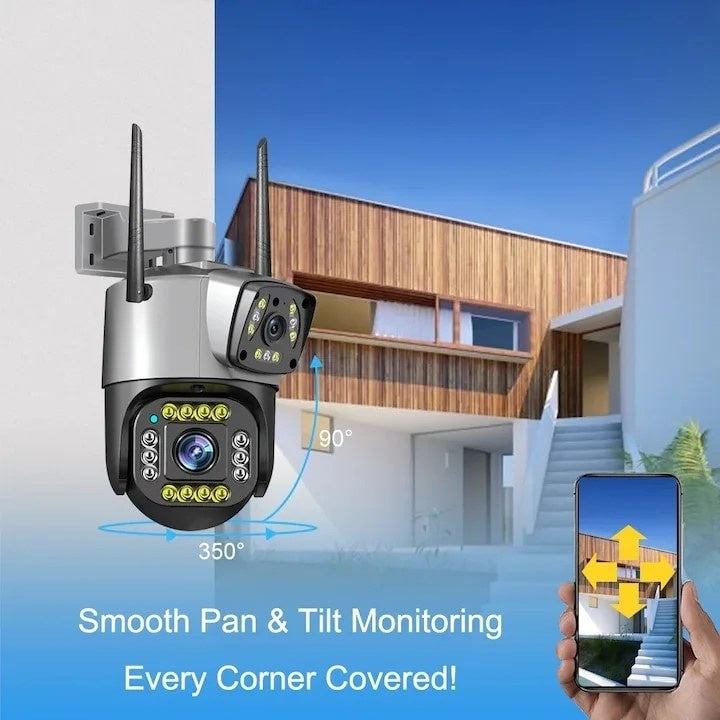 Camera de supraveghere dubla, WIFI, 4G, Full HD, cu alarma integrata, detectare umana, de exterior, rezistenta la apa, recunoastere amprentei, audio bidirectional