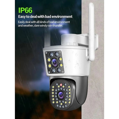 Camera de supraveghere dubla, WIFI, 4G, Full HD, cu alarma integrata, detectare umana, de exterior, rezistenta la apa, recunoastere amprentei, audio bidirectional, alb/negru