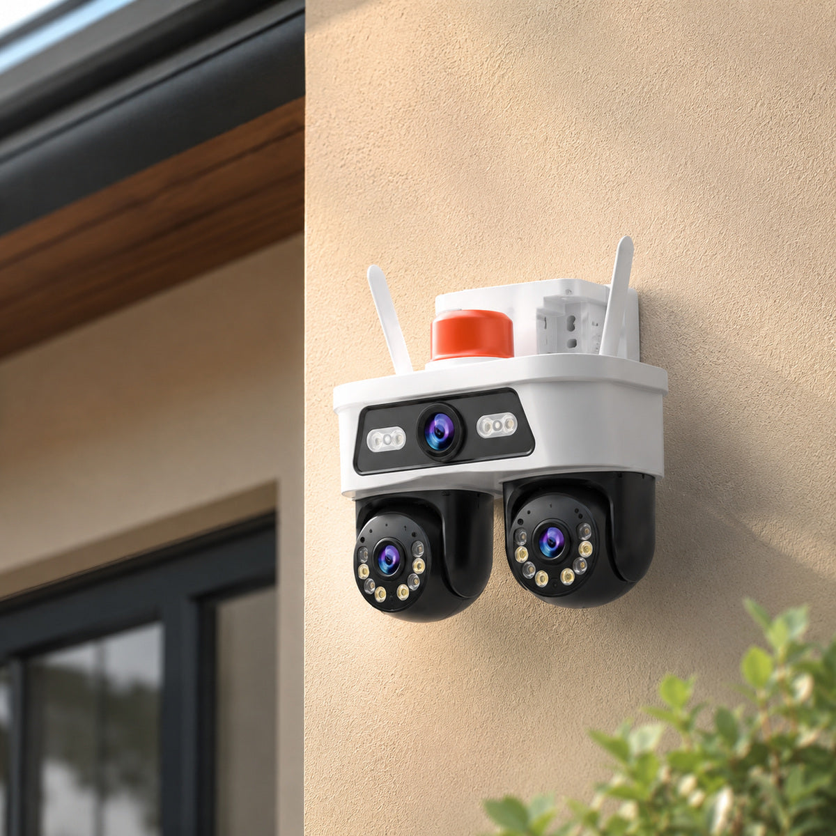 Cameră de Supraveghere Exterior Wi-Fi cu 2 Obiective și Rotire, Alb – imagine comercială